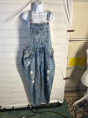 Forever 21 Light Blue Distressed Denim Overalls